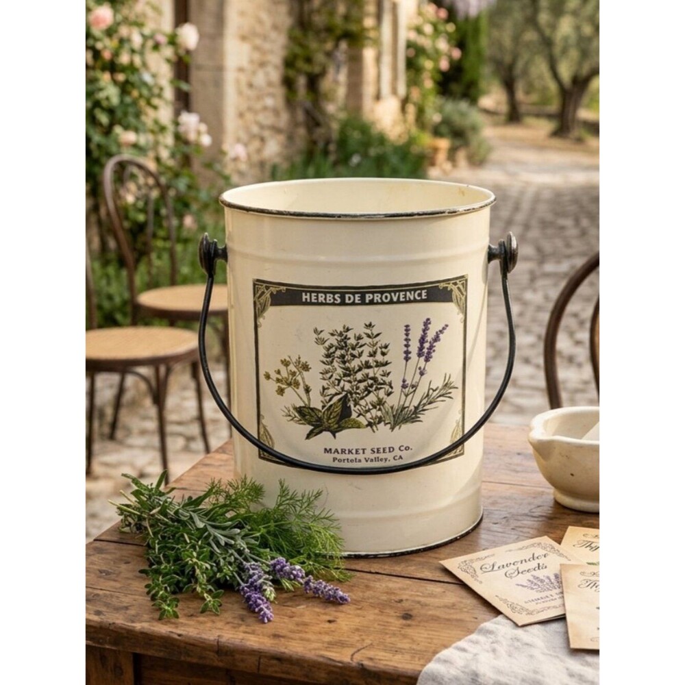 Herbs de Provence Cream Decorative Metal Pail Bucket